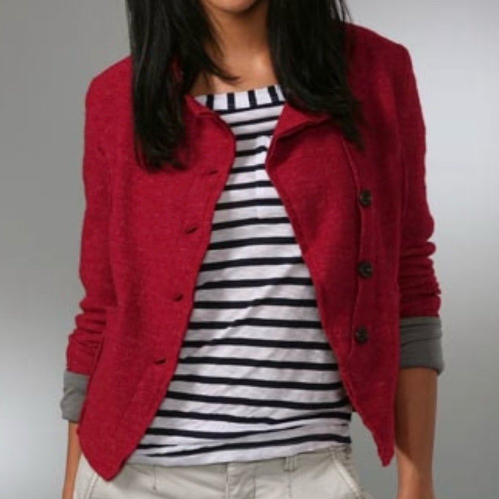 FREE PEOPLE Red Wool Blend Offset Button Down Jacket Size M